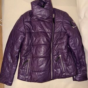 Mauritius Rich Purple Leather Puffer Jacket